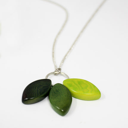 Tagua Necklace Pendant Leaf in Green Tones Handmade Fairtrade