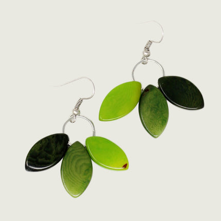 Tagua Earrings Leaves in Green Tones Handmade Fairtrade, Lightweight