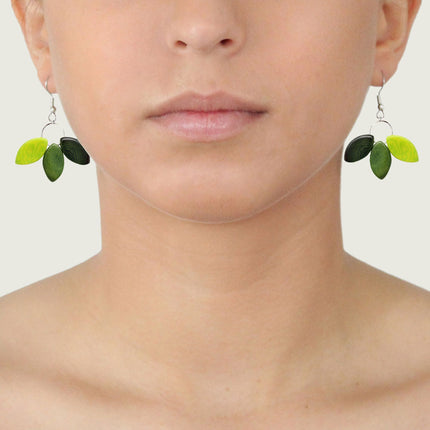 Tagua Earrings Leaves in Green Tones Handmade Fairtrade, Lightweight