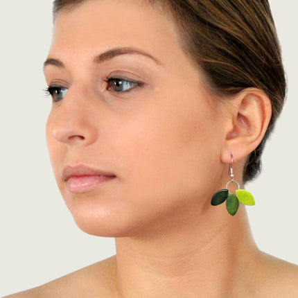 Tagua Earrings Leaves in Green Tones Handmade Fairtrade, Lightweight