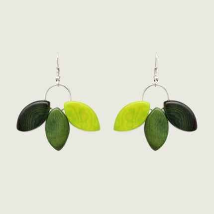 Tagua Earrings Leaves in Green Tones Handmade Fairtrade, Lightweight