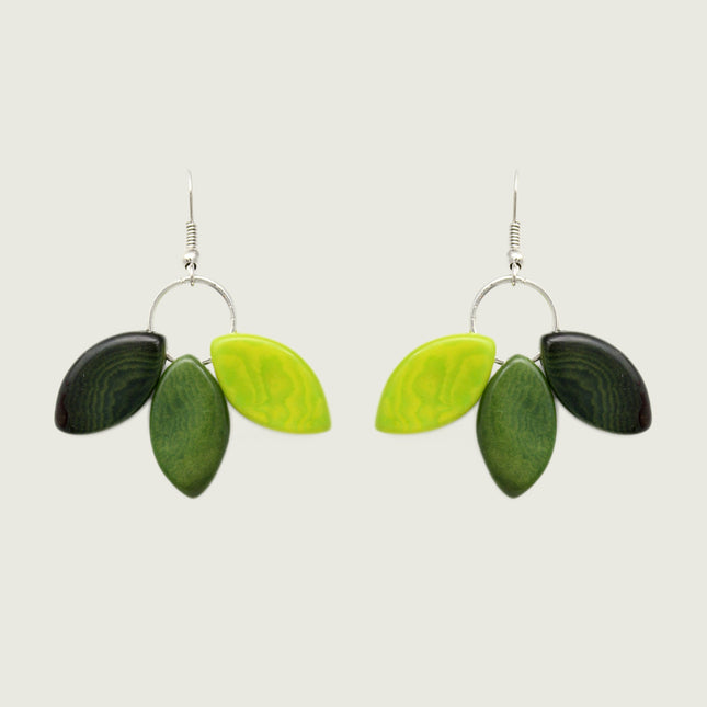 Tagua Earrings Leaves in Green Tones Handmade Fairtrade, Lightweight