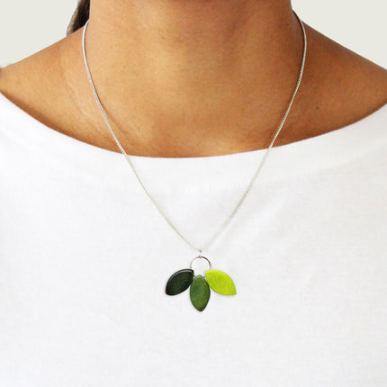Tagua Necklace Pendant Leaf in Green Tones Handmade Fairtrade
