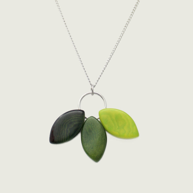 Tagua Necklace Pendant Leaf in Green Tones Handmade Fairtrade