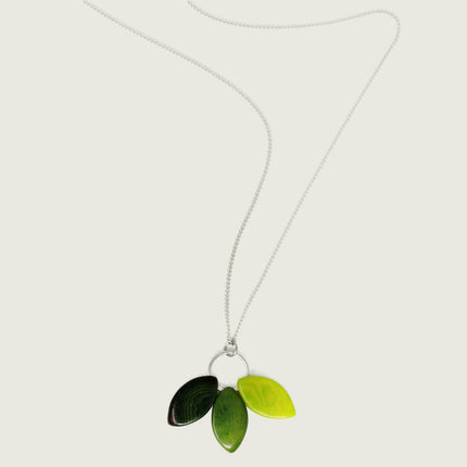 Tagua Necklace Pendant Leaf in Green Tones Handmade Fairtrade