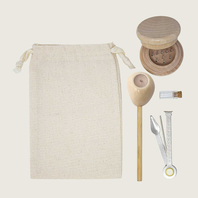 Kit 3: Whole Tagua Seed Pipe Fully Polished  + Pouch + Tool + Grinder