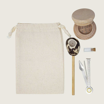 Kit 3: Whole Tagua Seed Pipe Half Polished  + Pouch + Tool + Grinder